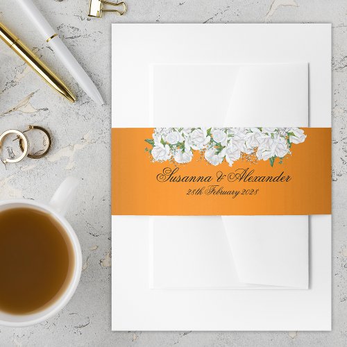 Tangerine Elegance Botanical Wedding Invitation Belly Band