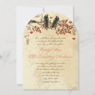 Tangerine Fall Leaves Vintage Bird Wedding Invite