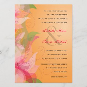 Tangerine Floral Fall Wedding Invitations by deluxebridal at Zazzle