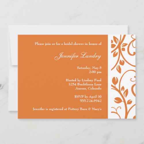 Tangerine Floral Vine Bridal Shower Invitation