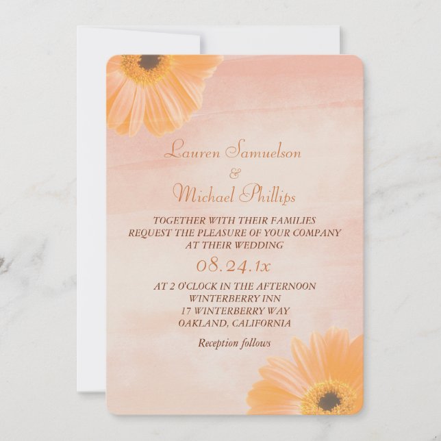 Tangerine Floral Watercolor Wedding Invitation (Front)