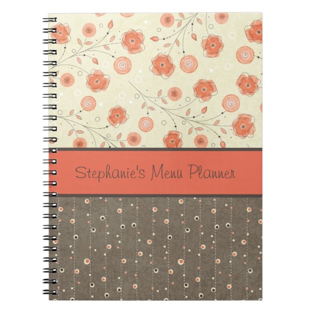 Tangerine Gray Flowers Personalized Notebook (Front)