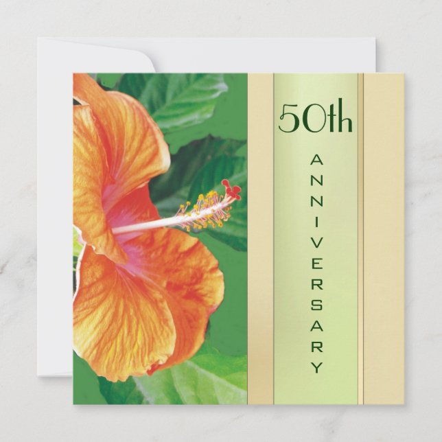 Tangerine Hibiscus 50th Wedding Anniversary Invitation (Front)