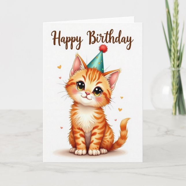 Tangerine Kitten Wishes Card (Front)