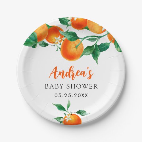 Tangerine Little Cutie Baby Shower Paper Plate