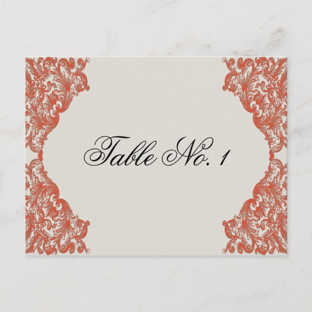 Tangerine Mocha Vintage Silhouette Table Number (Front)