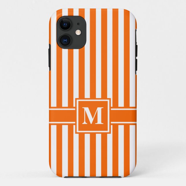 Tangerine Modern Stripe with Monogram Case-Mate iPhone Case (Back)