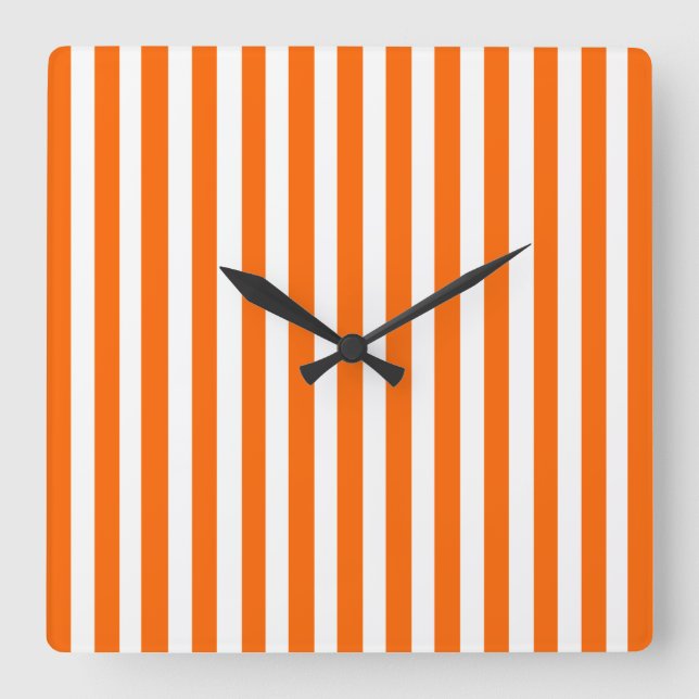 Tangerine Modern Stripes Square Wall Clock (Front)