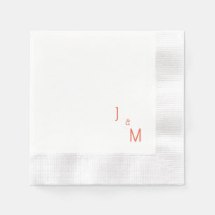Tangerine Monogram Simple White Wedding Coined Napkins