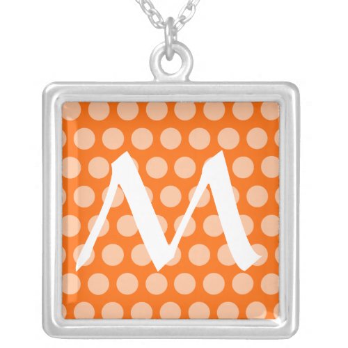 Tangerine Moroccan Dots with monogram Silver Plated Necklace