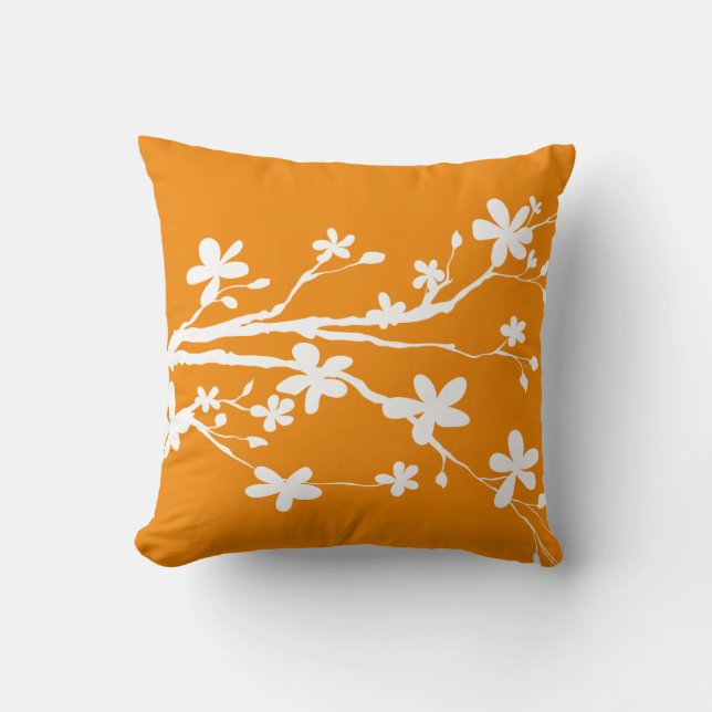 Tangerine Nature Branch Throw Pillow (Front)