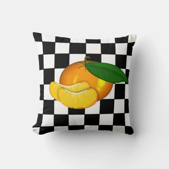 TANGERINE ON CHECKERS THROW PILLOW (Front)