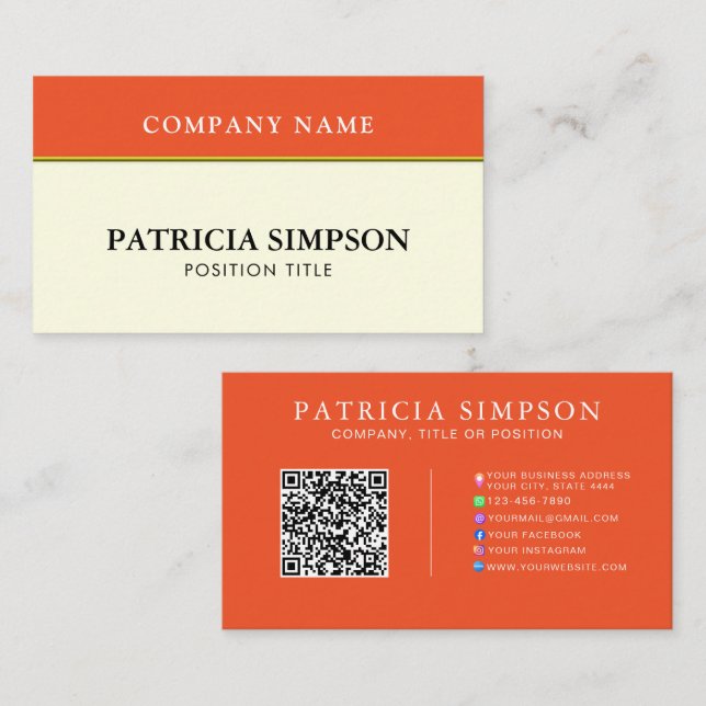 Tangerine Orange and Beige Cream QR Code Template Business Card (Front/Back)