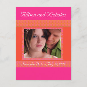 Tangerine Orange and Pink save date photo Announcement Postcard