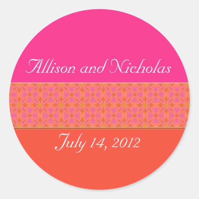 Tangerine Orange and  Pink Wedding favor stickers (Front)