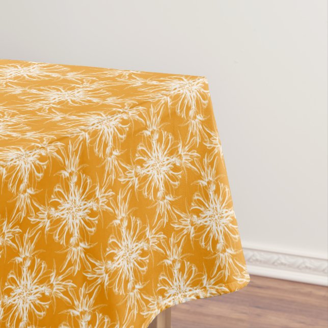 Tangerine Orange and White Floral Damask Tablecloth (In Situ)