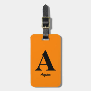 Tangerine Orange Black Monograms Custom Name Gift Luggage Tag
