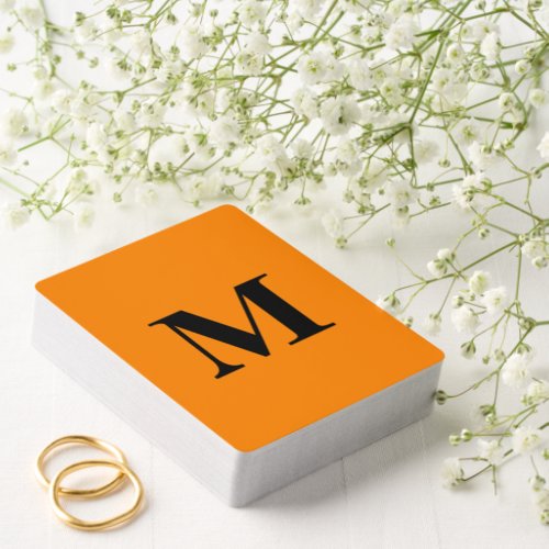 Tangerine Orange Black Monograms Name Gift Favor Playing Cards