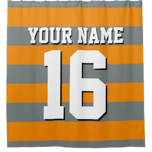 Tangerine Orange Charcoal Sports Jersey Stripe Shower Curtain