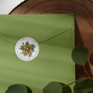 Tangerine Orange    Chic  Botanical Return address Classic Round Sticker