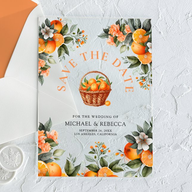 Tangerine Orange Citrus Wedding Save the Date (Creator Uploaded)