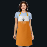 Tangerine Orange Employee Logo, Name, Company Apron<br><div class="desc">Easily personalize this Custom Eyecatching Employee Apron with your business logo, employee name, company name, slogan, website or any custom message. A simple business design in tangerine orange and white colors fully customizable, sans-serif basic and modern fonts and a professional and clear look. This all-Over Print Apron is avaiable in...</div>