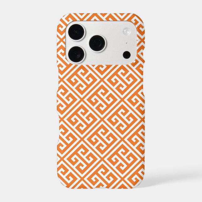 Tangerine Orange Greek Key Pattern Iphone Case (Back)