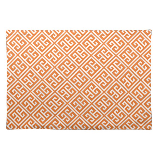 Tangerine Orange Greek Key Pattern Placemat (Front)