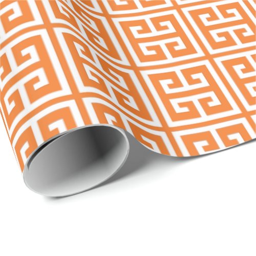 Tangerine Orange Greek Key Pattern Wrapping Paper