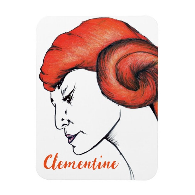 Tangerine Orange Haired Woman Portrait Pop Art Magnet (Vertical)