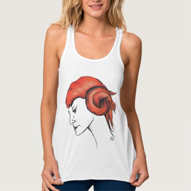 Tangerine Orange Haired Woman Portrait Pop Art Tank Top (Front)