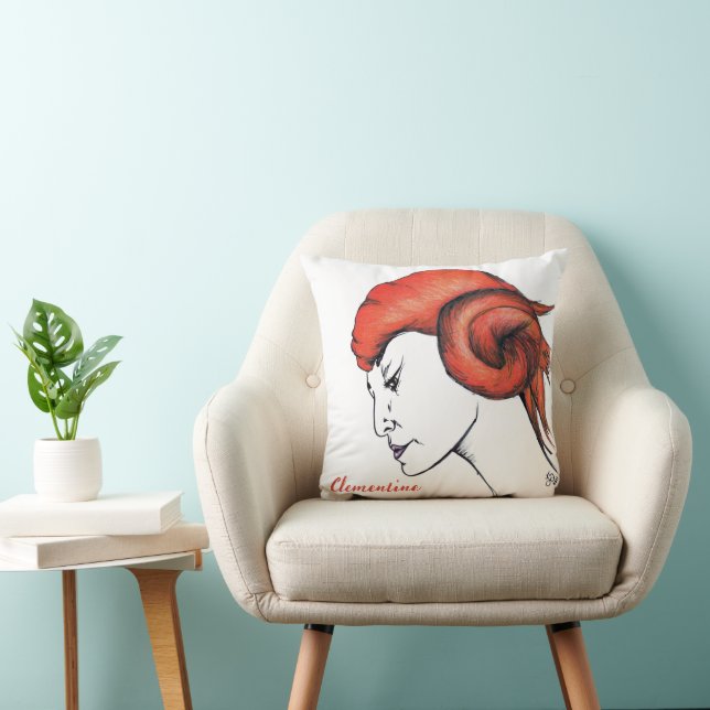 Tangerine Orange Haired Woman Portrait Pop Art Throw Pillow (Chair)