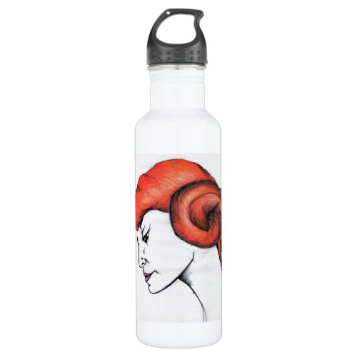 Tangerine Orange Haired Woman Portrait Pop Art Water Bottle