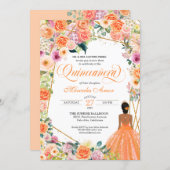 Tangerine Orange Peach Blush Roses Quinceanera Invitation (Front/Back)