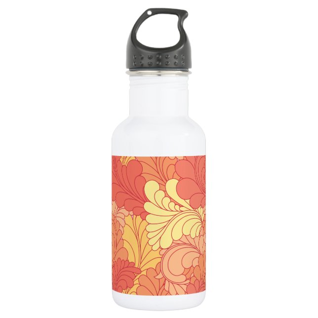 Tangerine Orange Retro Floral Paisley Feathers Stainless Steel Water Bottle (Front)