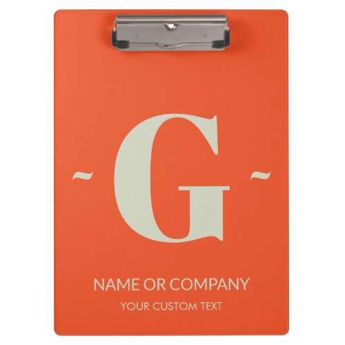 Tangerine Orange  White Elegant Monogram Template Clipboard