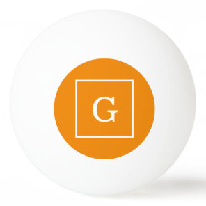 Tangerine Orange White Framed Initial Monogram Ping-Pong Ball