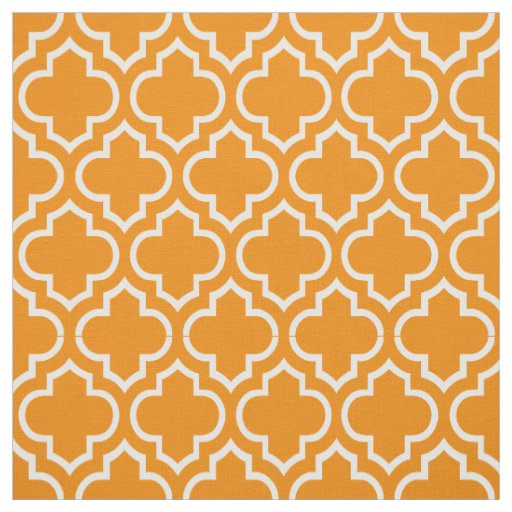 Tangerine Orange, White Moroccan Quatrefoil #6 Fabric