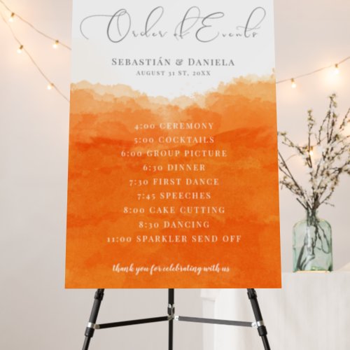 Tangerine Order of Events Wedding Timeline Sign