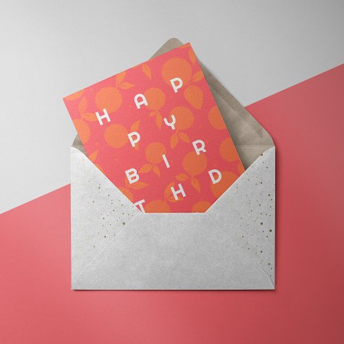 Tangerine pattern pink and orange Birthday Card