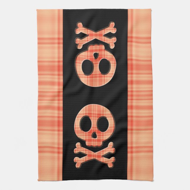 Tangerine Plaid Skull Towel (Vertical)