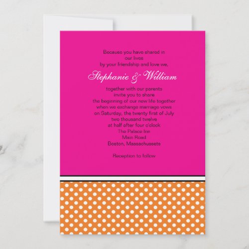 Tangerine Polka Dot and Pink Wedding Invitation