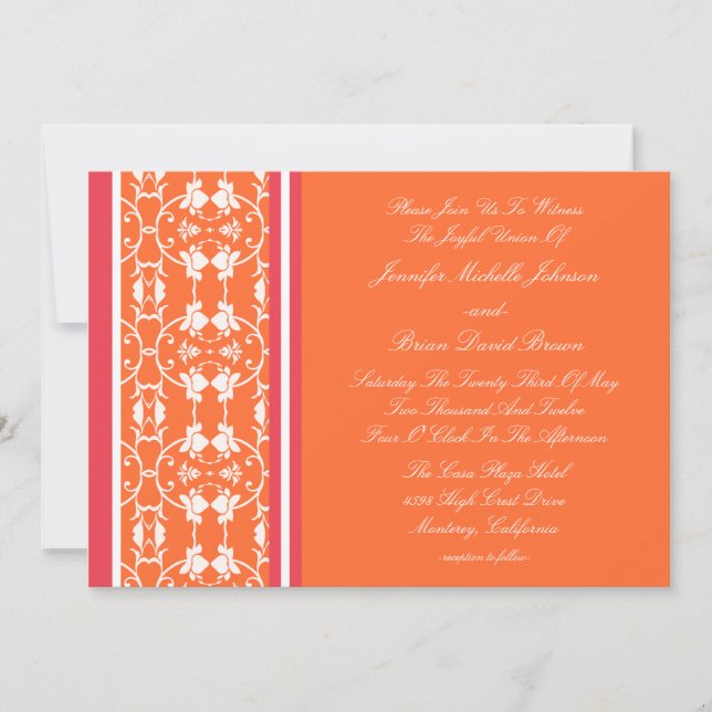 Tangerine Raspberry Orange Wedding Invitations (Front)