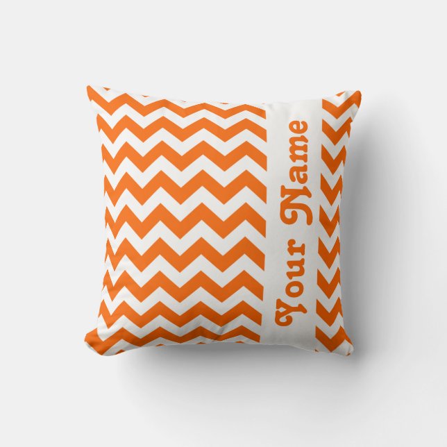 Tangerine Safari Chevron with custom text Throw Pillow (Front)