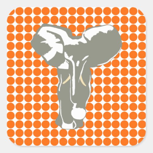 Tangerine Safari Dot with Pop Art Elephant Square Sticker