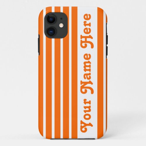 Tangerine Safari Stripe with name iPhone 11 Case