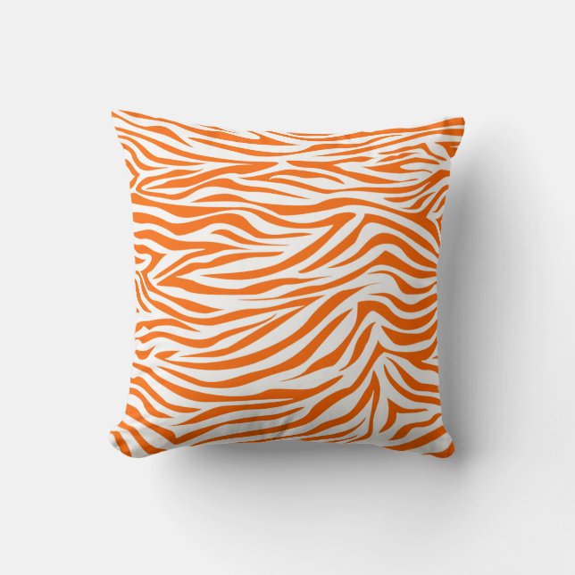 Tangerine Safari Zebra Throw Pillow (Front)