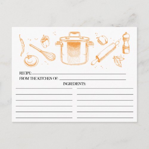 Tangerine Sketched Kitchen Tools Recipe Cards