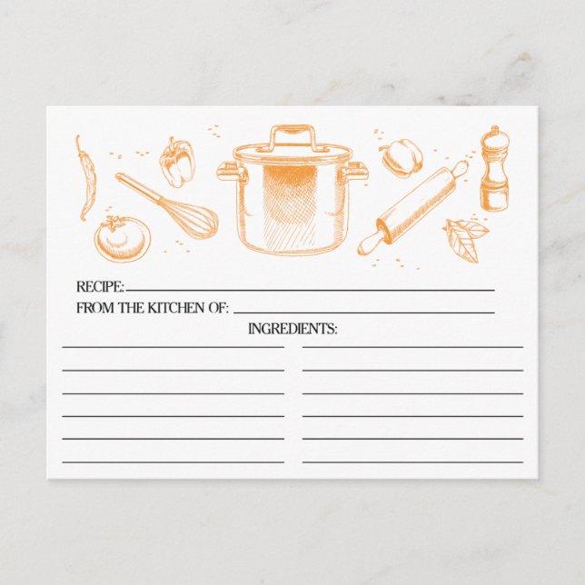 Tangerine Sketched Kitchen Tools Recipe Cards (Front)