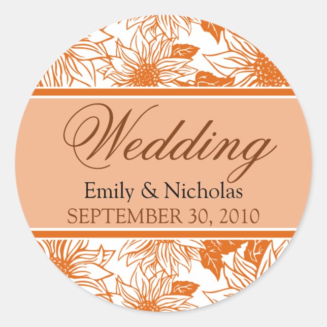 Tangerine Sunflowers Wedding Invitation Seal (Front)
